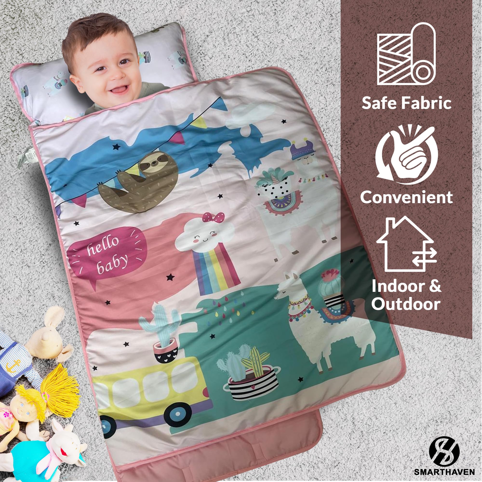 Smarthaven 50x20 inch nap mat in kid-friendly pink for growing toddlers