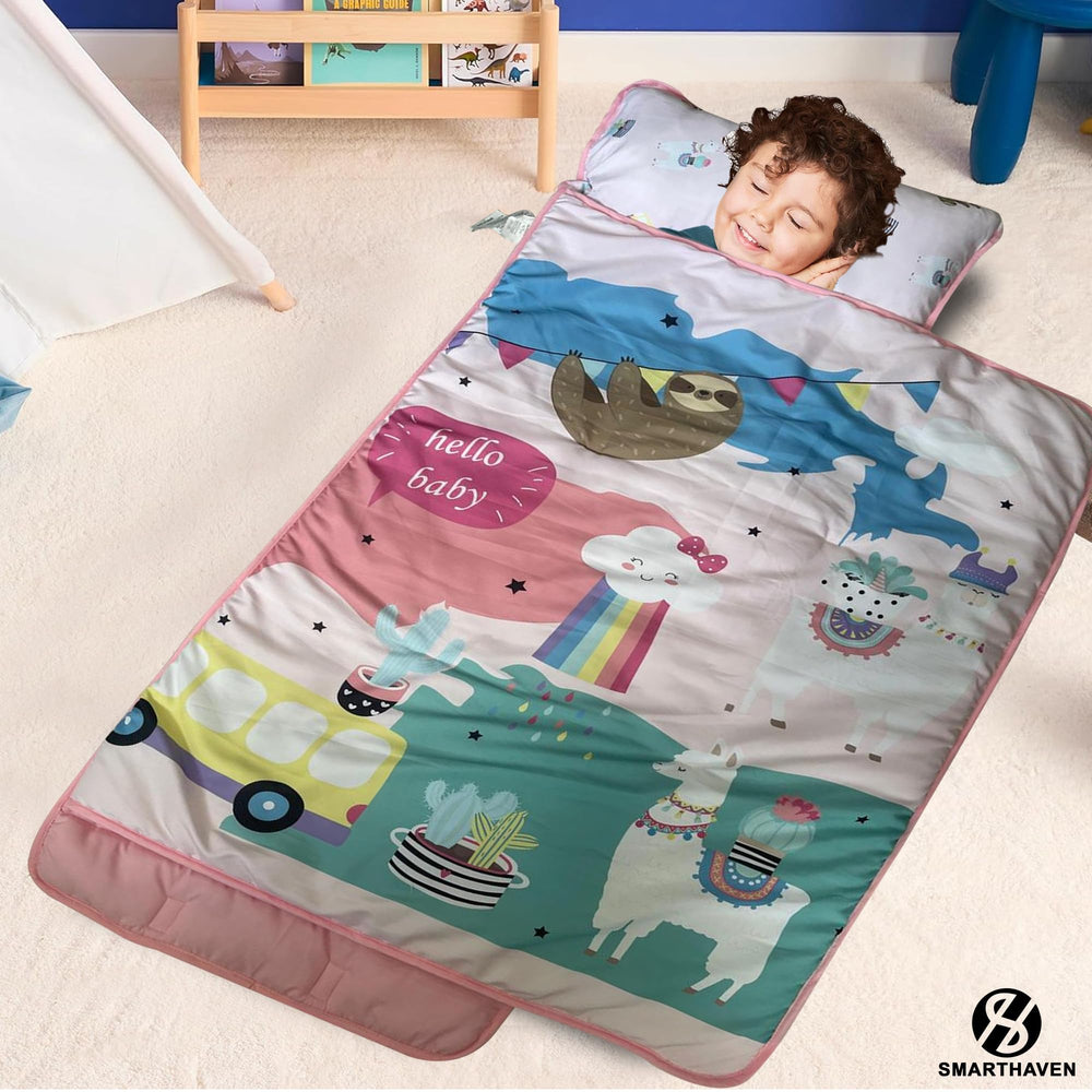 Smarthaven pink alpaca design nap mat adds cozy nap-time vibe
