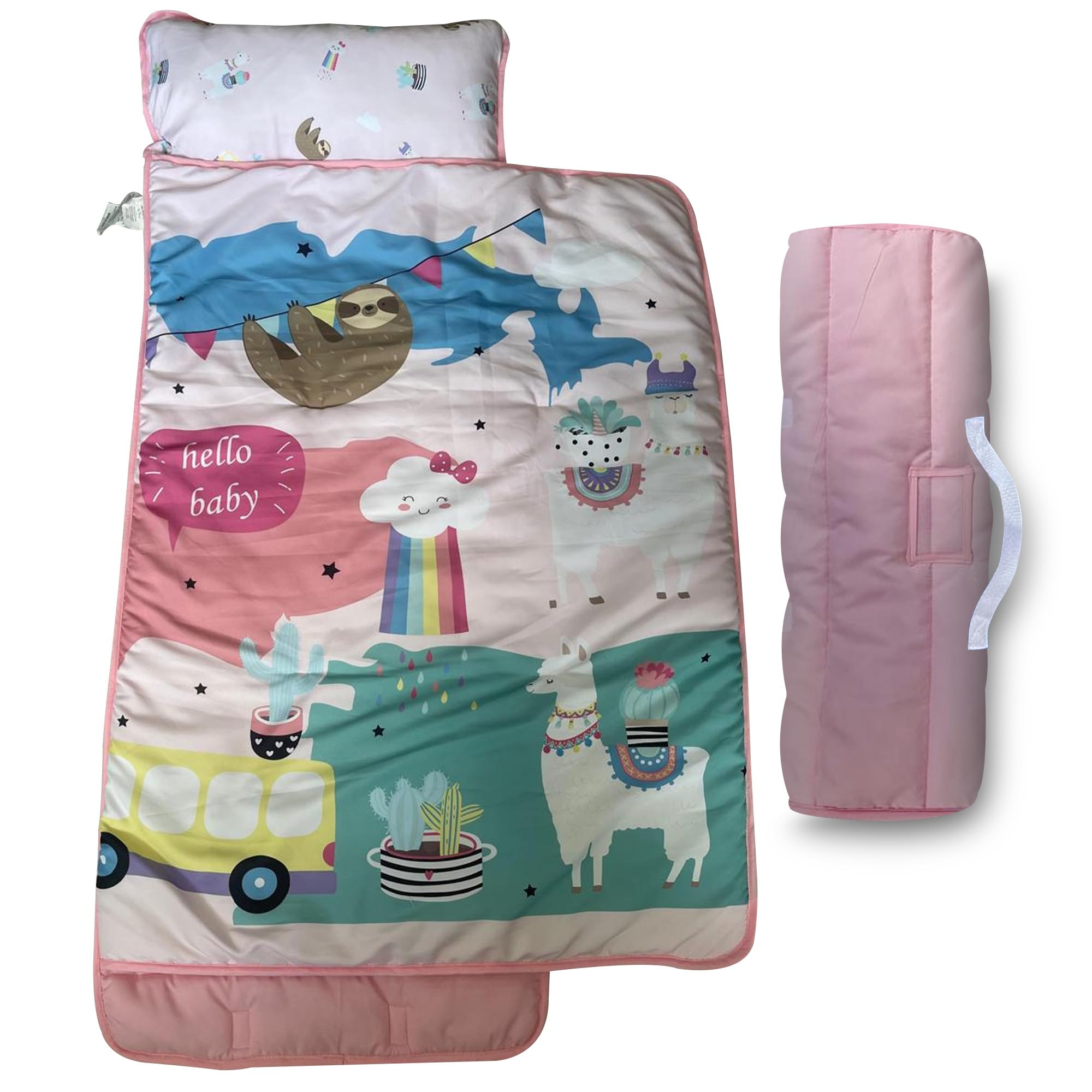 Smarthaven toddler nap mat pink alpaca laid flat for a restful nap