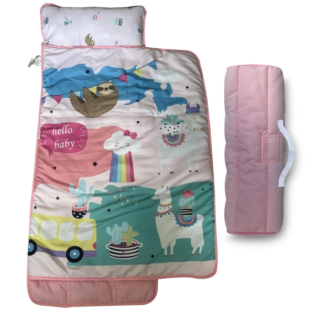 Smarthaven toddler nap mat pink alpaca laid flat for a restful nap