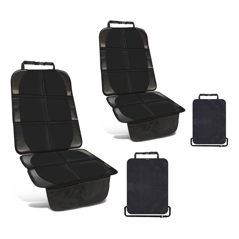 Smartpeas car seat protector with universal fit covers the seat for mess-free trips.