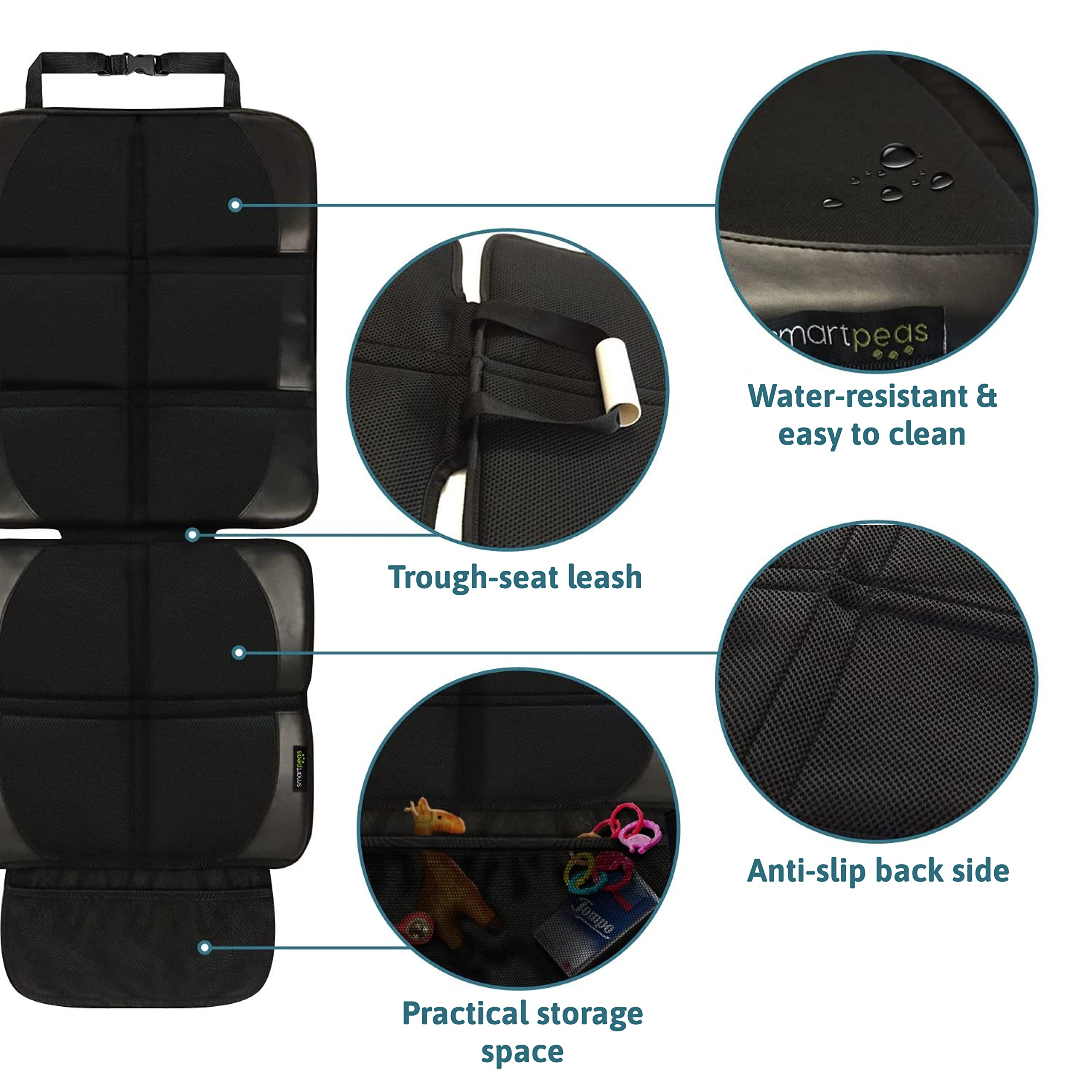 Smartpeas waterproof polyester fabric keeps spills easy to wipe away.