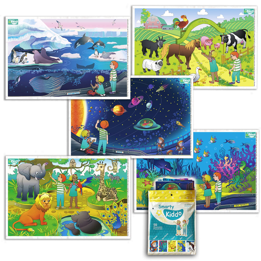 Smarty Kiddo Farm scene placemats engage toddlers during meals.