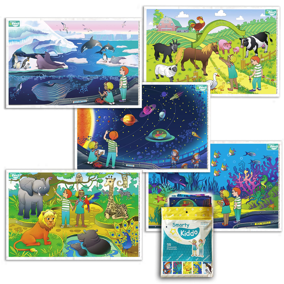 Smarty Kiddo Farm scene placemats engage toddlers during meals.