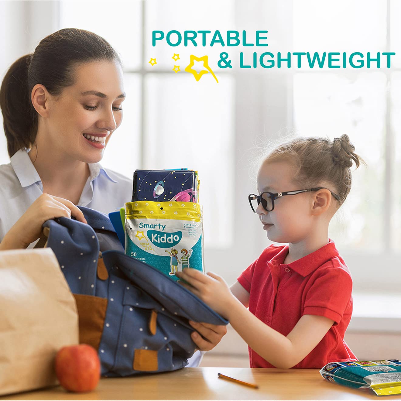 Smarty Kiddo Pack cover placemats show design variety for easy setup.