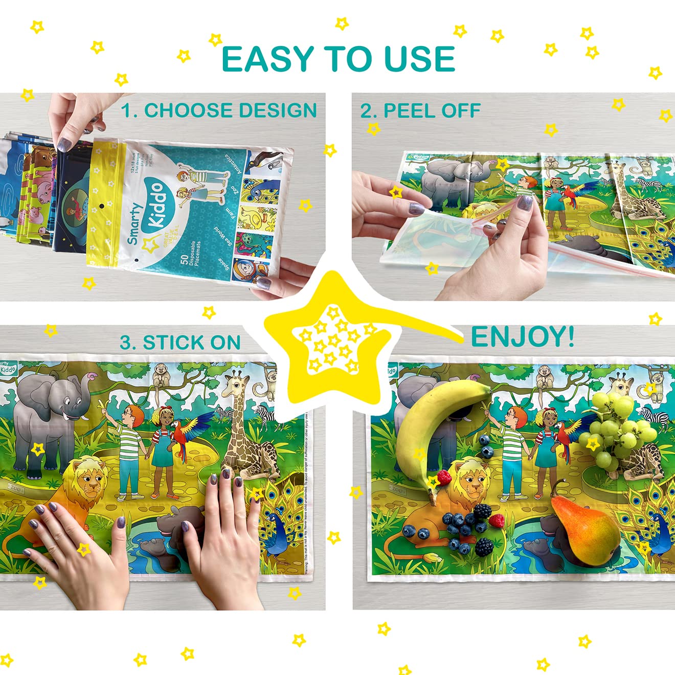 Smarty Kiddo Space adventure placemats stimulate curiosity and learning.