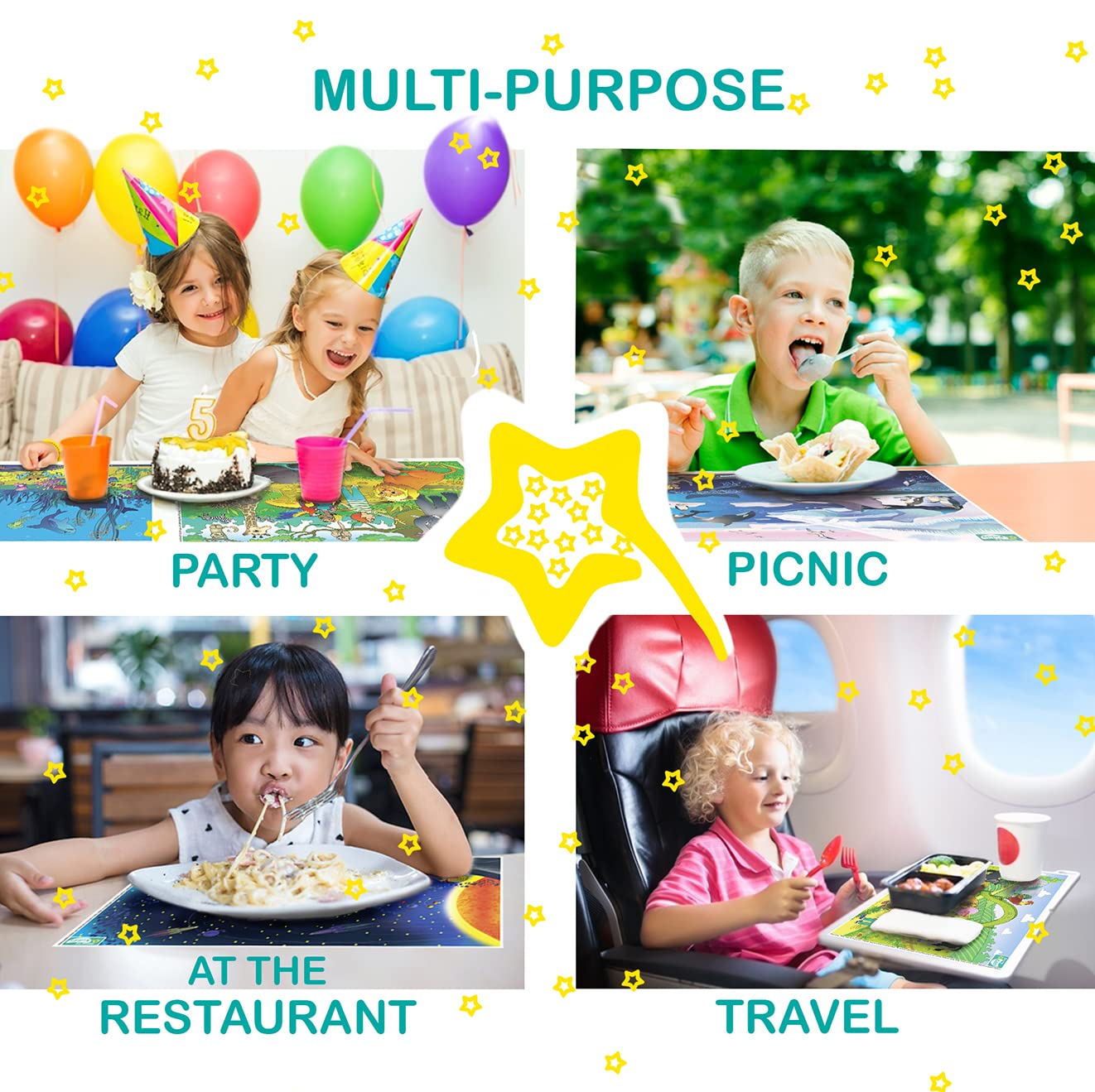 Smarty Kiddo Zoo scene placemats inspire imaginative dining adventures.