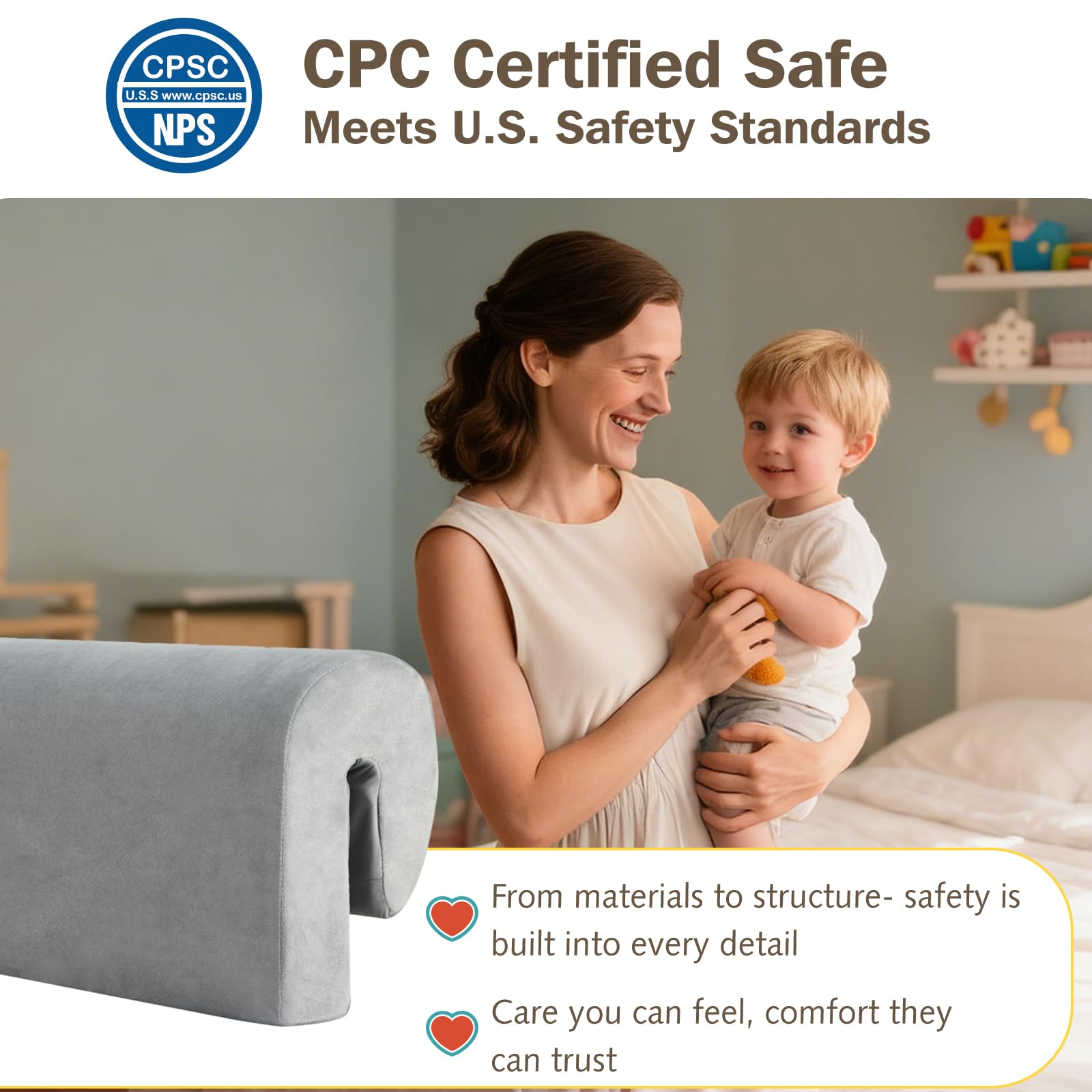 Smashier 3ft bed rail padding installed for extended protection and improved guard height.