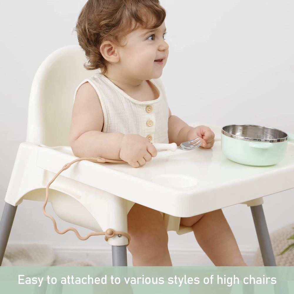 SMAutoLife utensil holder strap keeps spoons anchored on high chair.