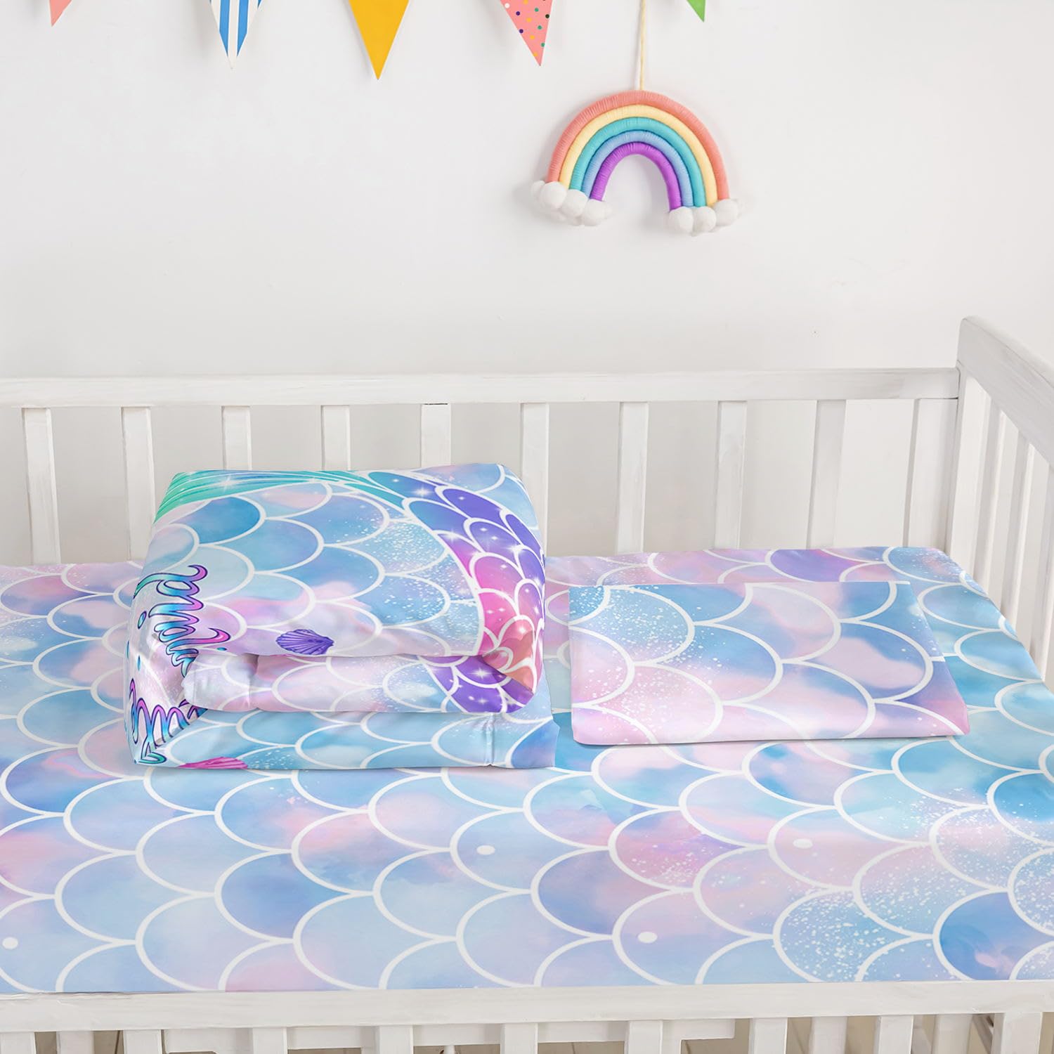 Smell Sunshine crib skirt in bright colors adds playful finishing touch to nursery.