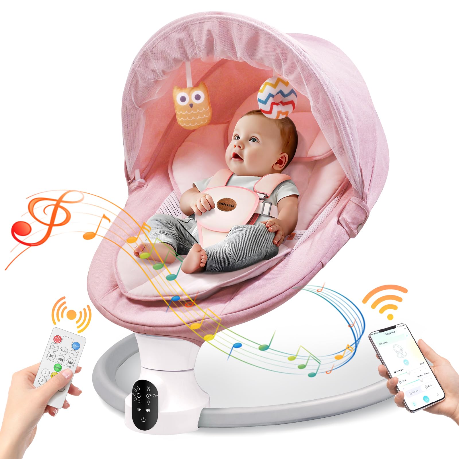 Smelluck baby swing in pink shows compact indoor design for infants