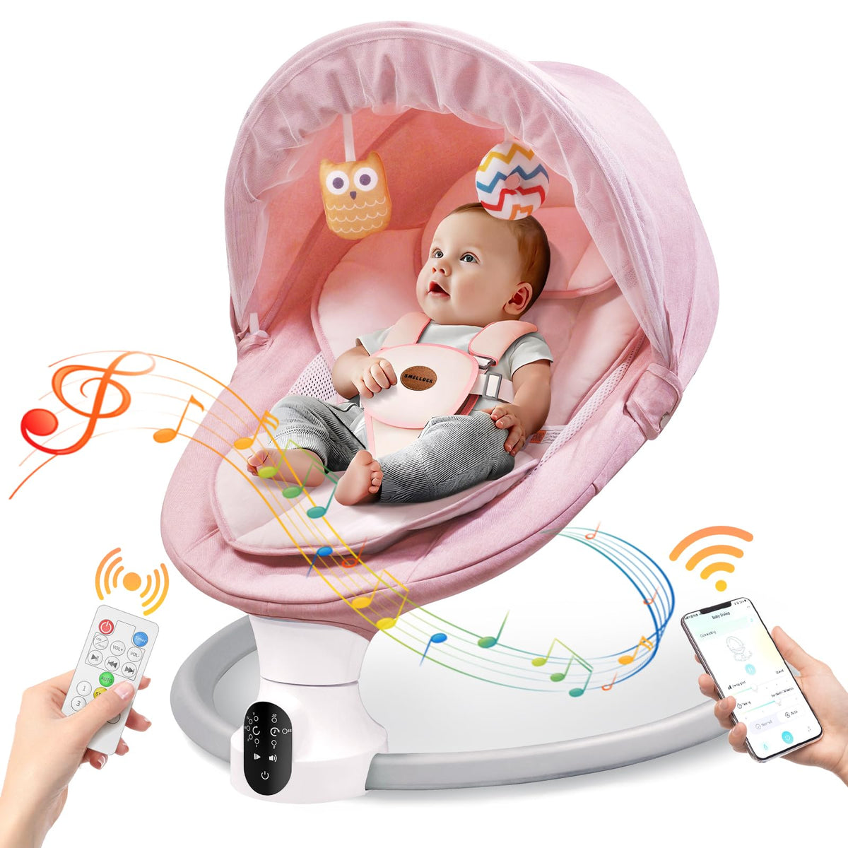 Smelluck baby swing in pink shows compact indoor design for infants