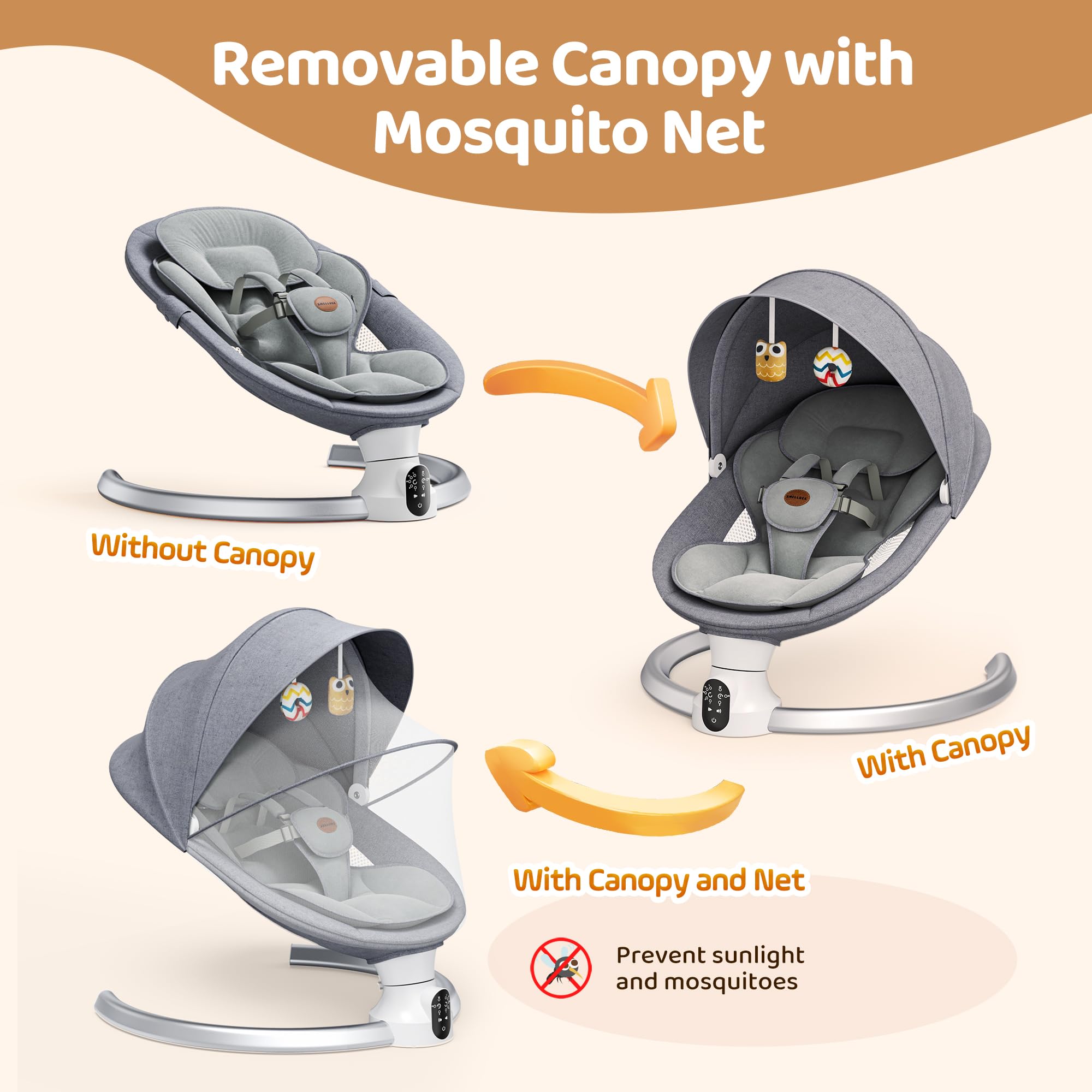 Smelluck portable infant swing for indoor and outdoor use.