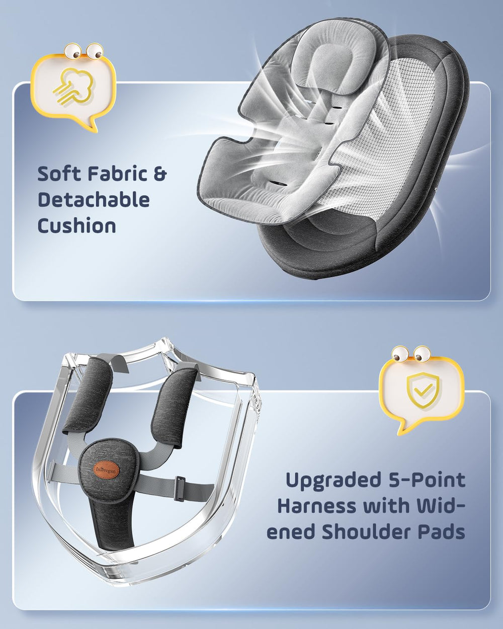 Smelluck Baby Swing seat cover is removable and washable.
