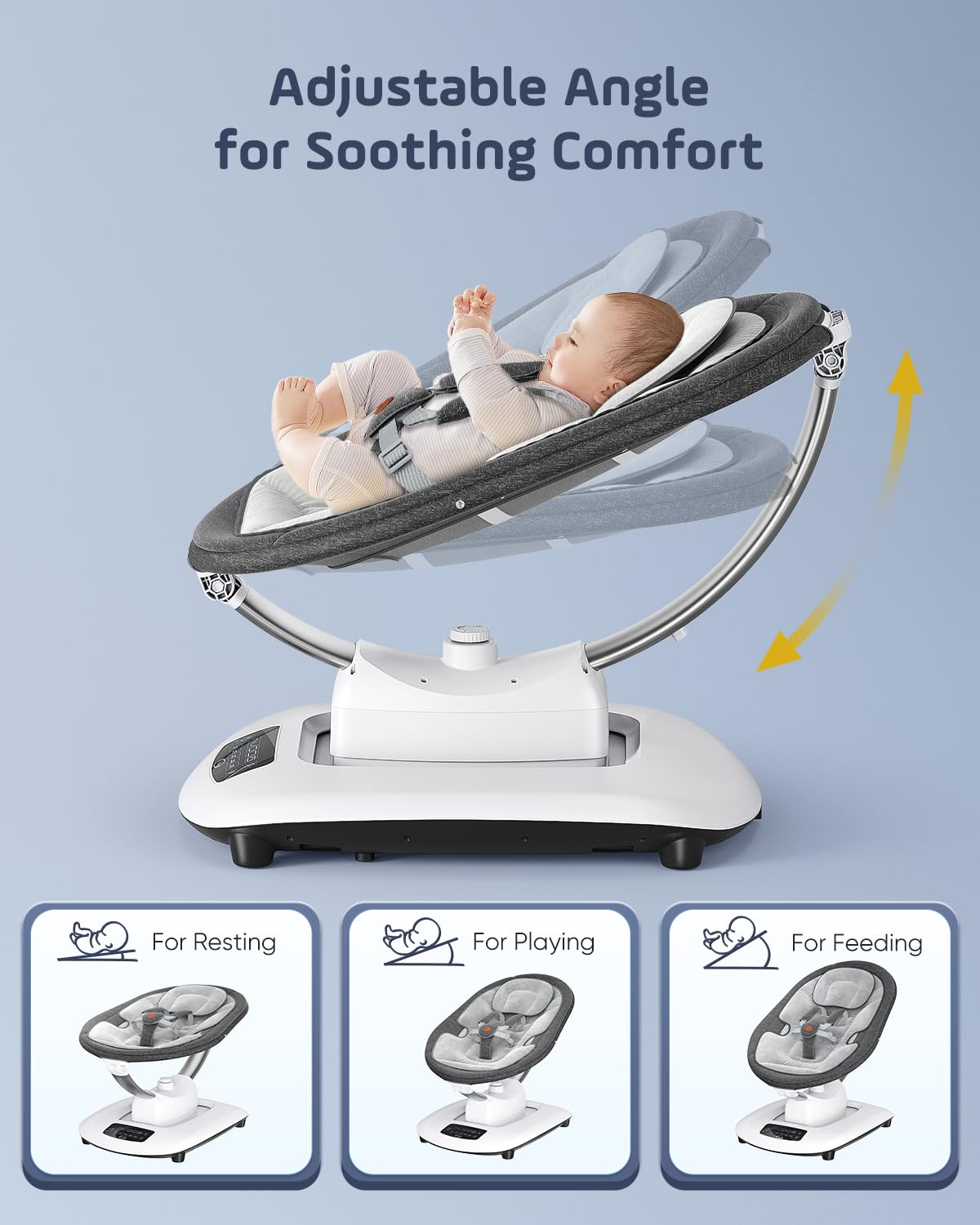 Smelluck Baby Swing seat rotates 180 degrees for easy access.