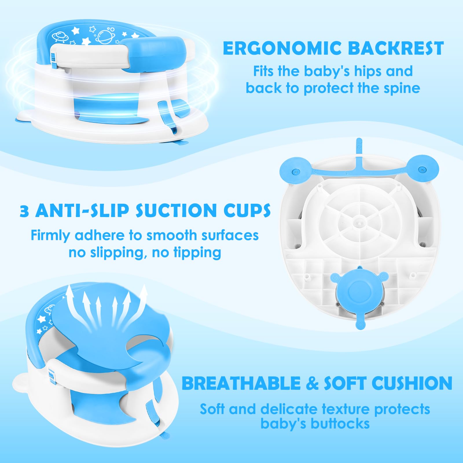 SMGZG baby bath seat blue with soft cushion for gentle support