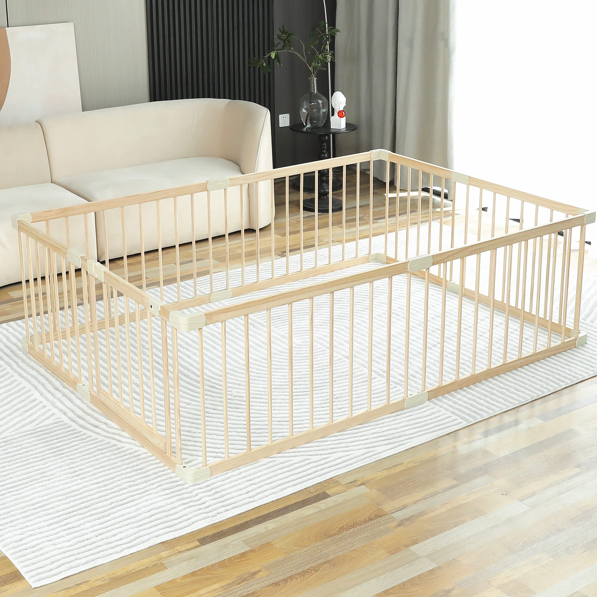 Smilebaby playpen wooden panel interior shows generous play space for babies