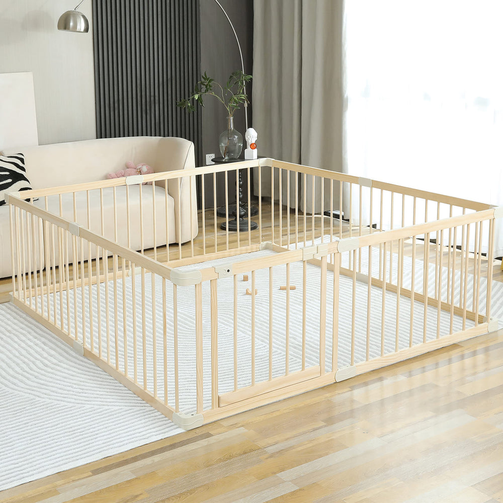Smilebaby Conababy playpen gate closure illustrates secure containment for curious toddlers