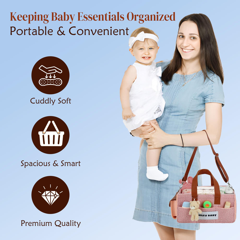 Smiley Baby nappy caddy organizer in a nursery setup for organized essentials