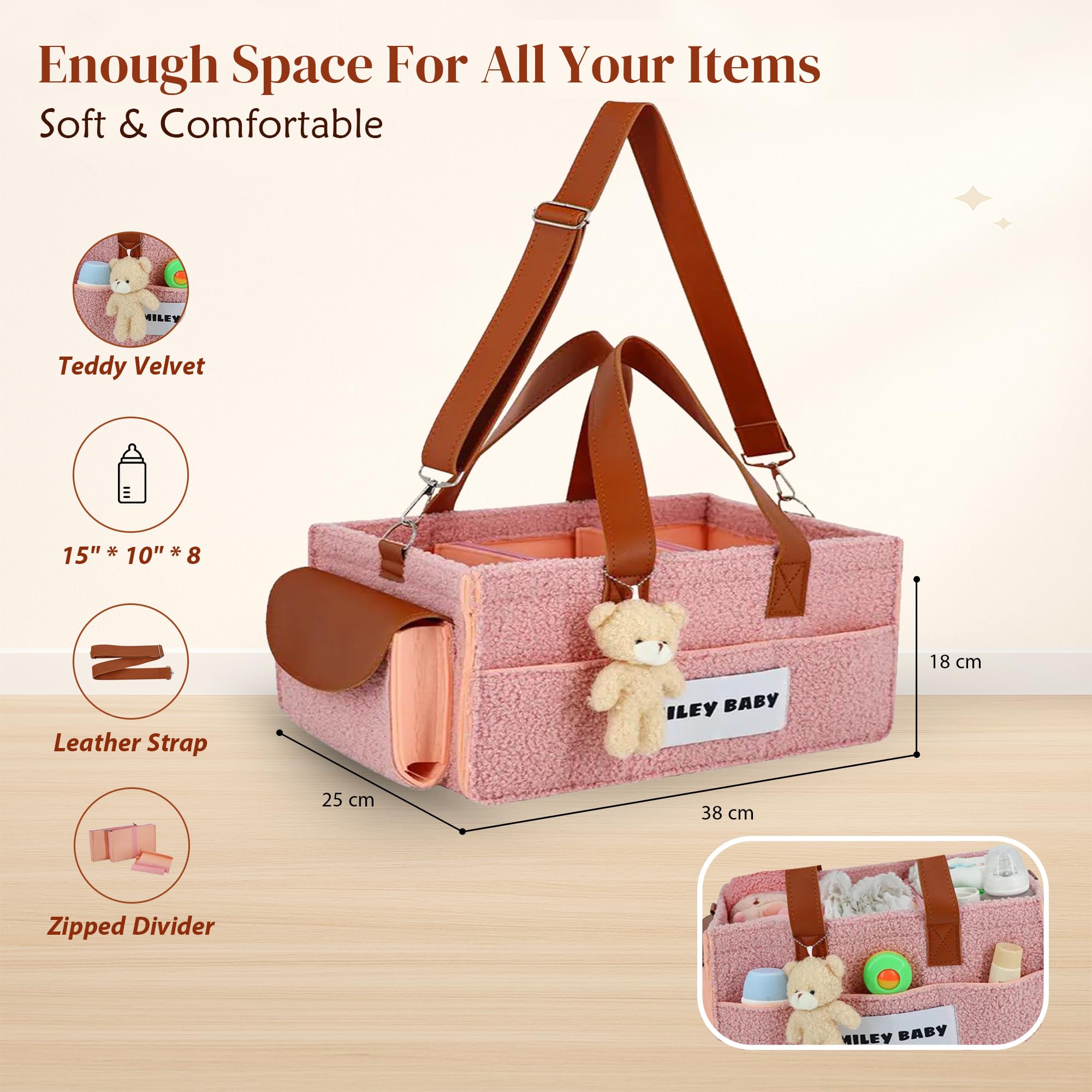 Smiley Baby nappy caddy organizer side pocket for additional storage