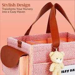 Smiley Baby nappy caddy organizer with leather straps ready for on-the-go