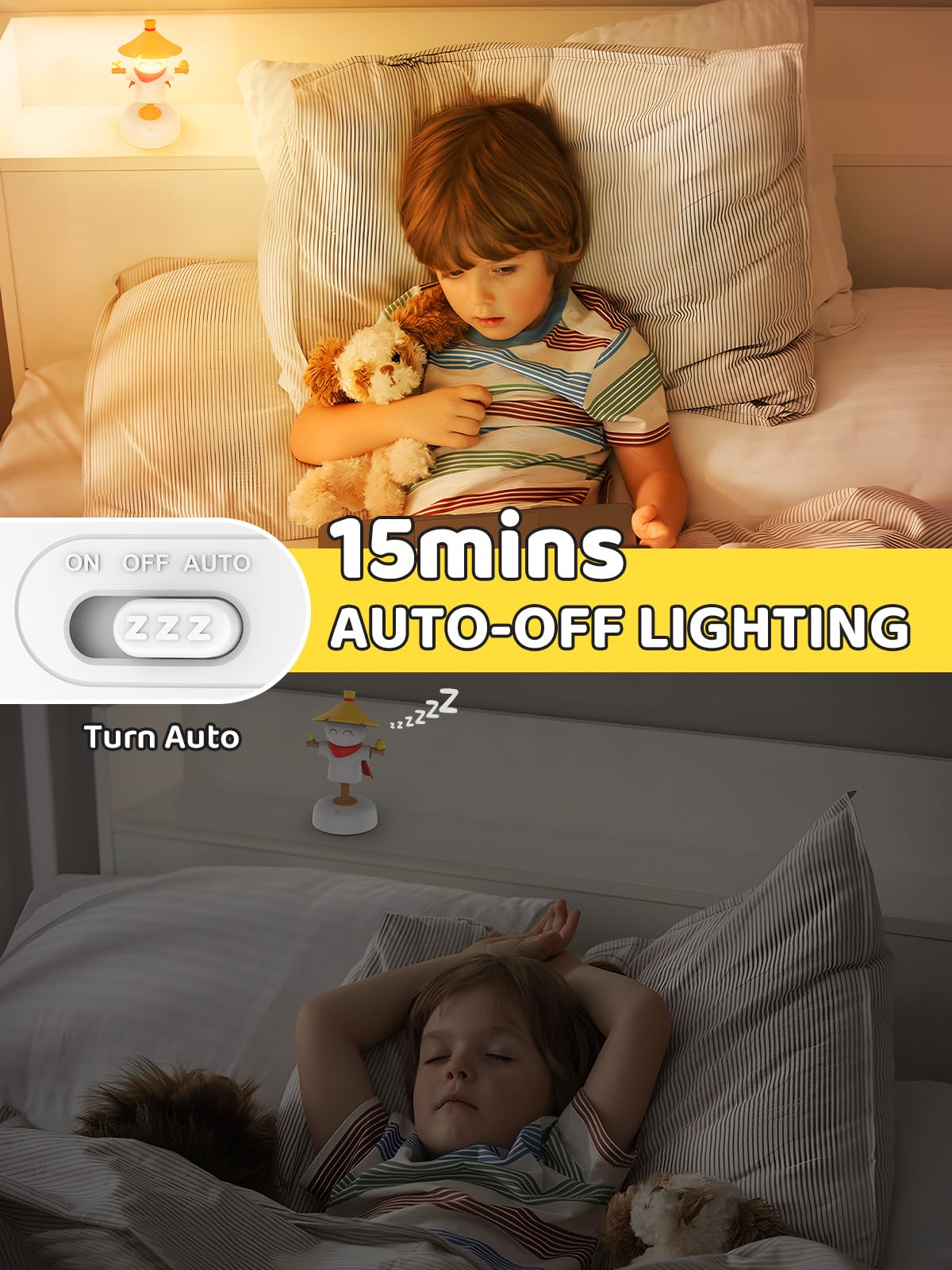 Smiling Shark USB rechargeable night light for cordless use