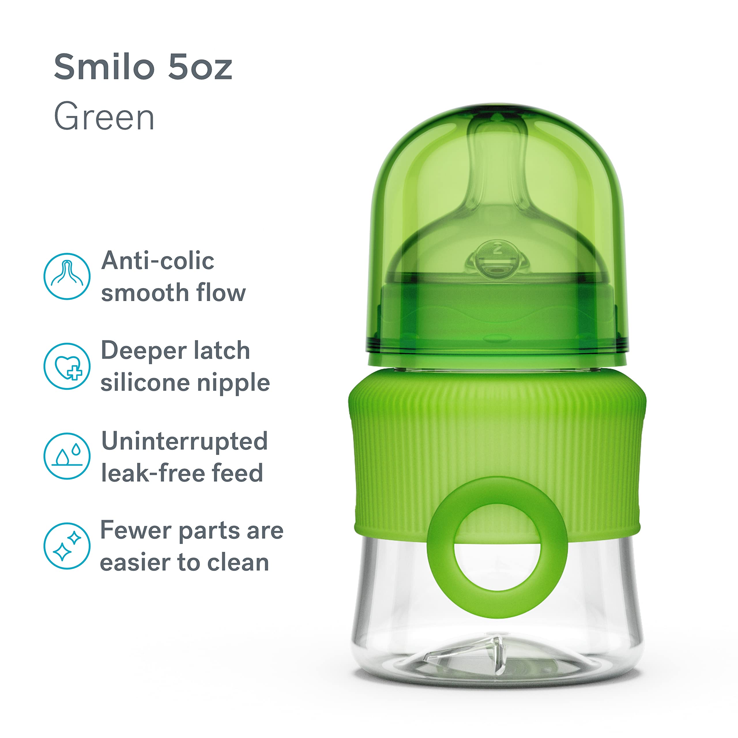 Smilo anti-colic nipple detail highlights vent system for comfort.