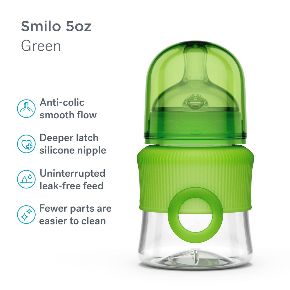 Smilo anti-colic nipple detail highlights vent system for comfort.