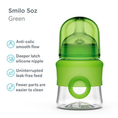Smilo anti-colic nipple detail highlights vent system for comfort.
