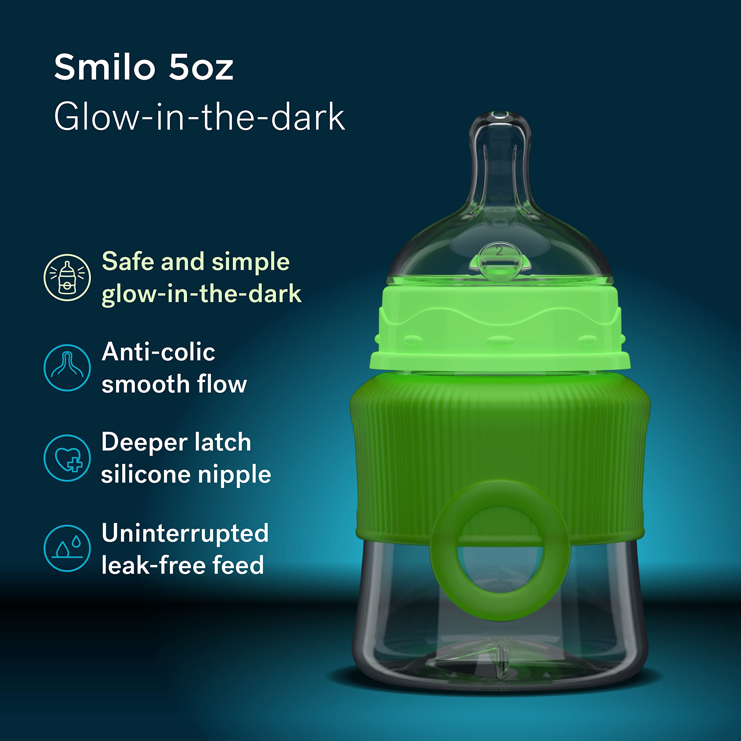 Smilo bottle glow-in-the-dark cap for easier night checks.