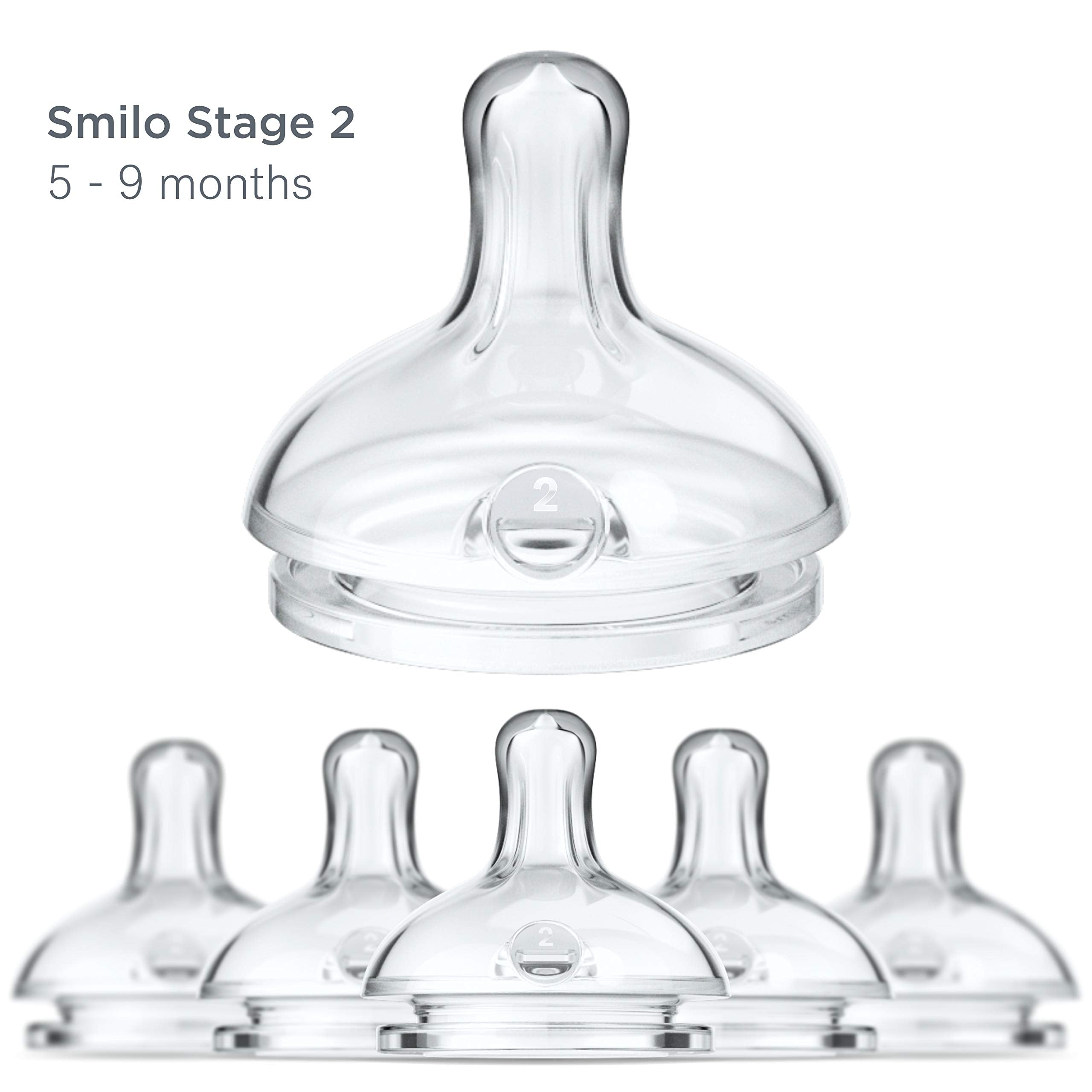 Smilo medium-flow nipple stage 2 supports comfortable feeds for babies 5 to 9 months