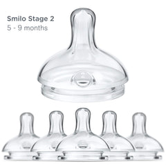 Smilo medium-flow nipple stage 2 supports comfortable feeds for babies 5 to 9 months