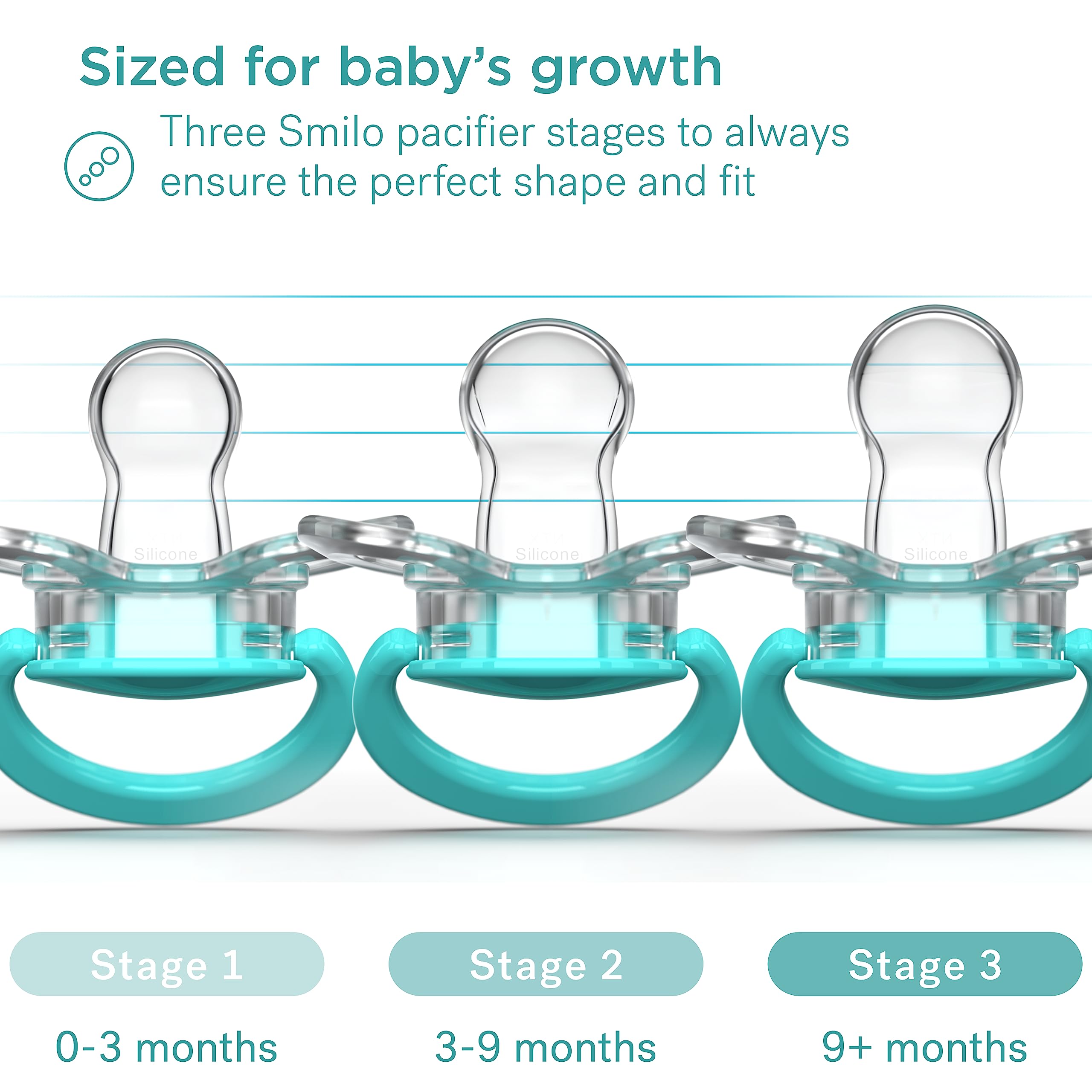 Smilo BPA-free silicone pacifier for gentle soothing.