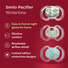 Smilo pacifier features a breathable shield for comfortable breathing.