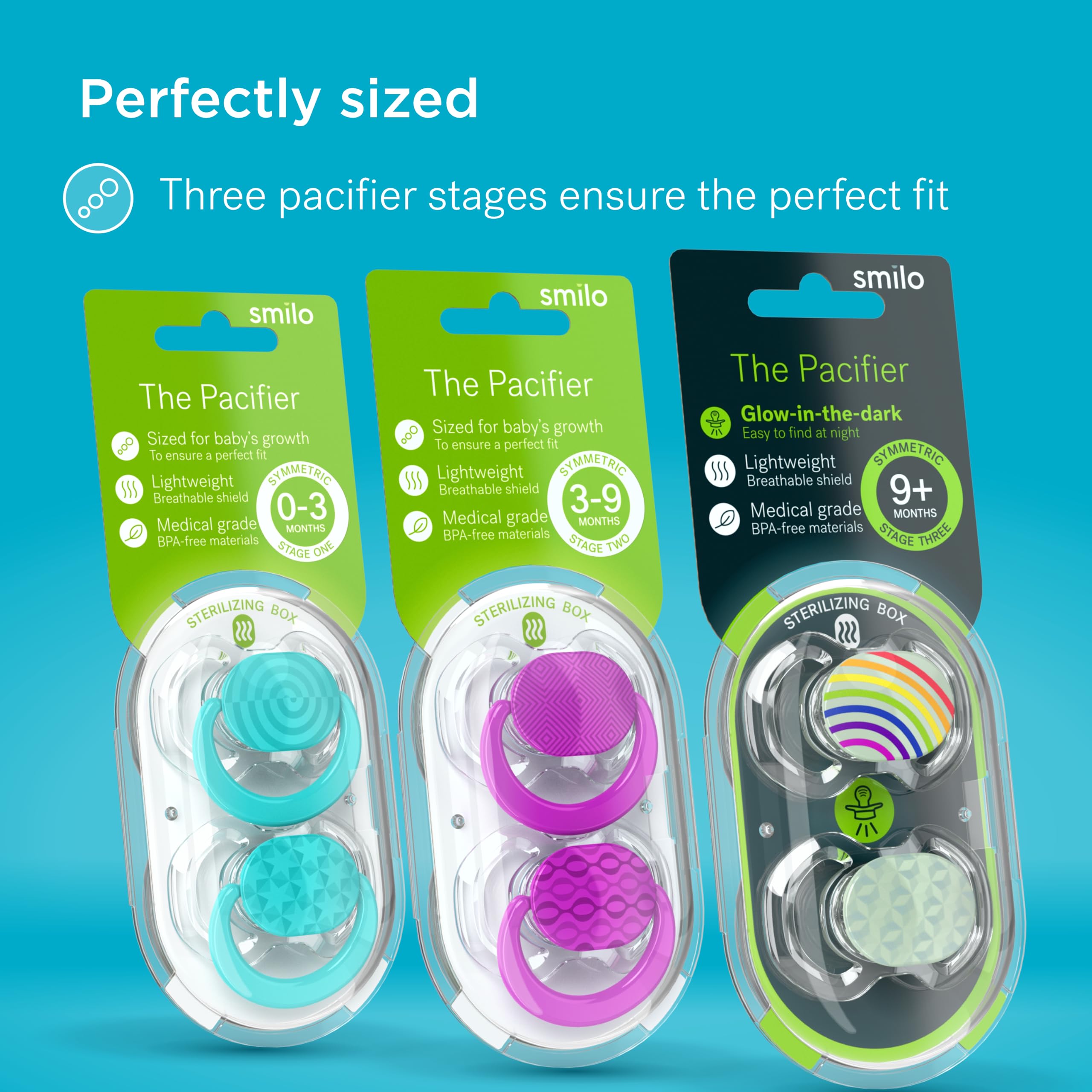 Smilo two-pack includes two pacifiers for convenience.