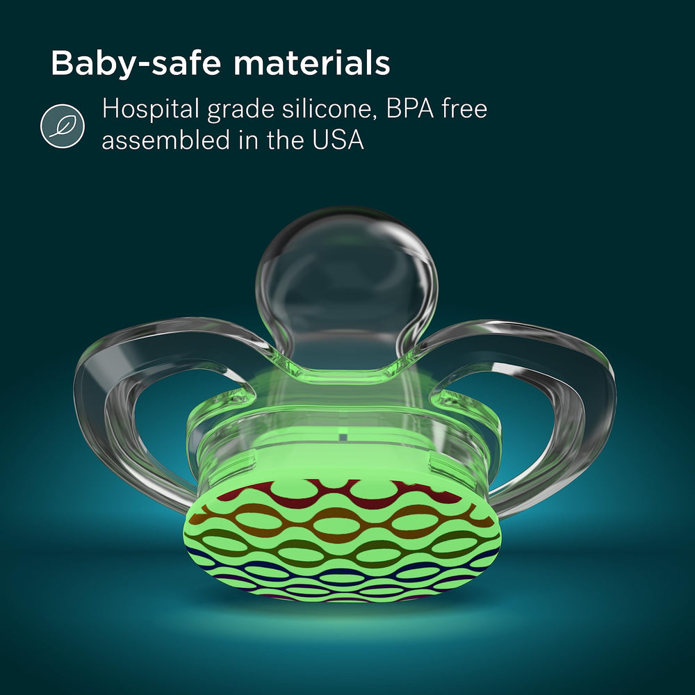 Smilo pacifier assembled in the US using quality materials.