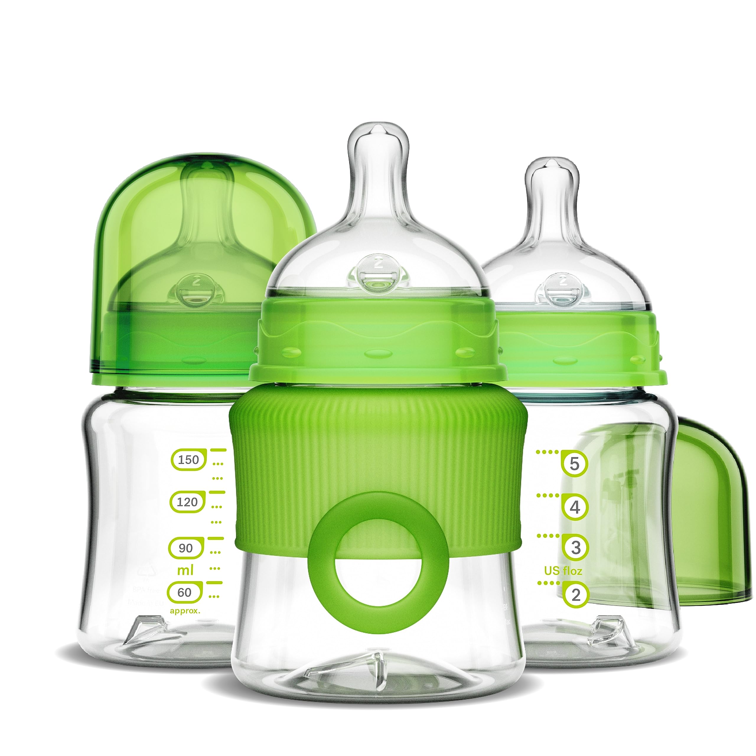 Smilo Stage 0 bottle with vent shows the slow-flow design to support newborn feeds.