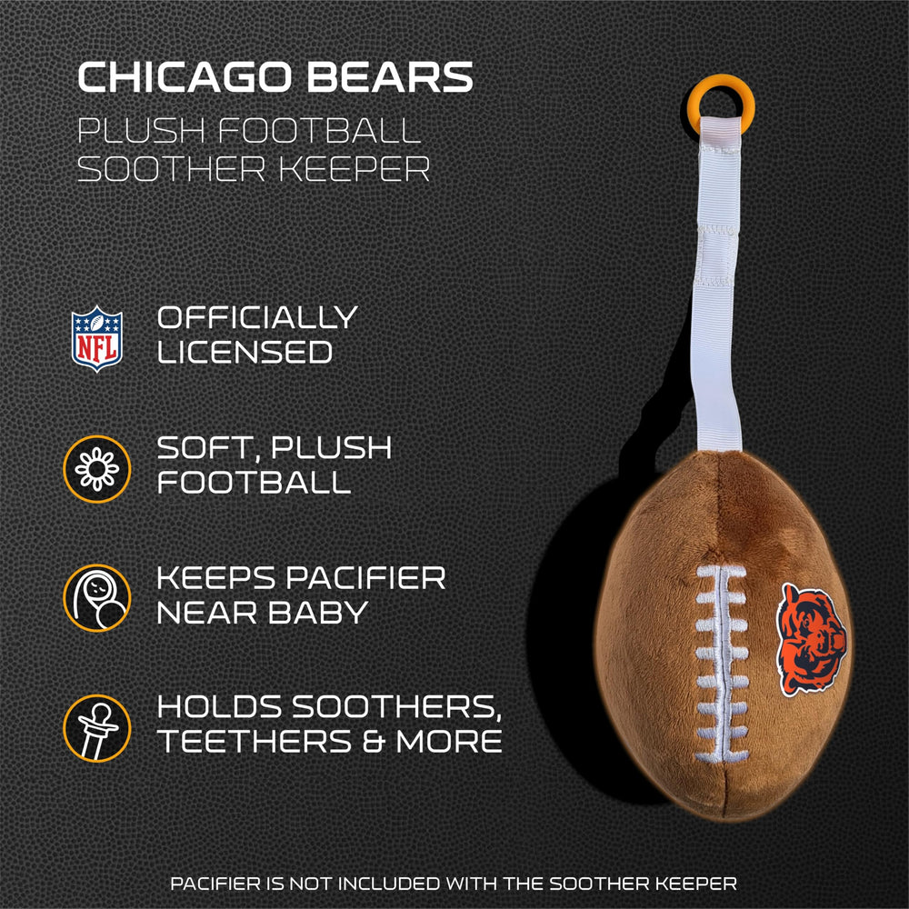 Velcro attachment clip secures any pacifier to the plush football by Smilo.