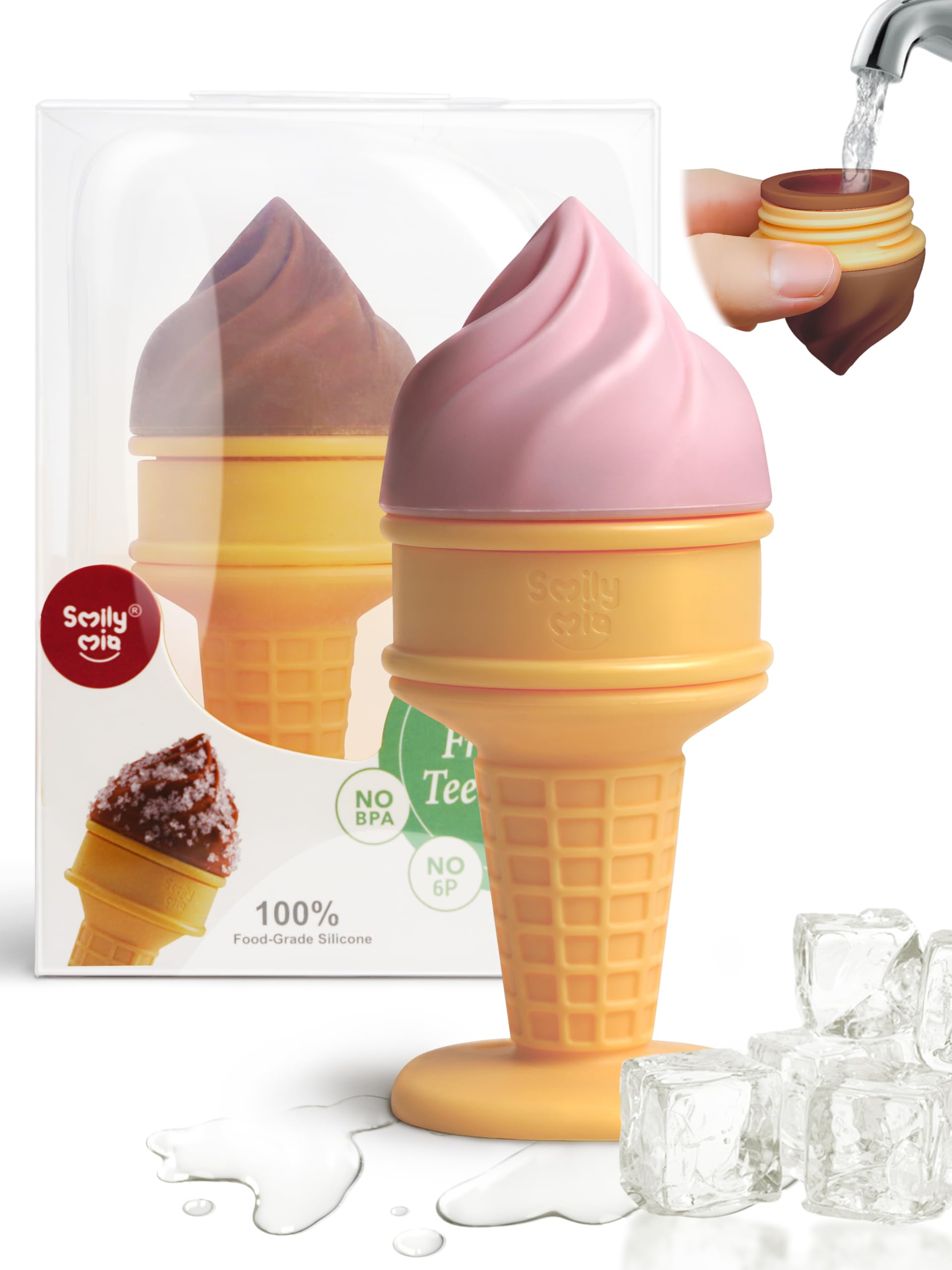 Smily Mia ice-cream cone teether closeup for soothing teething gums