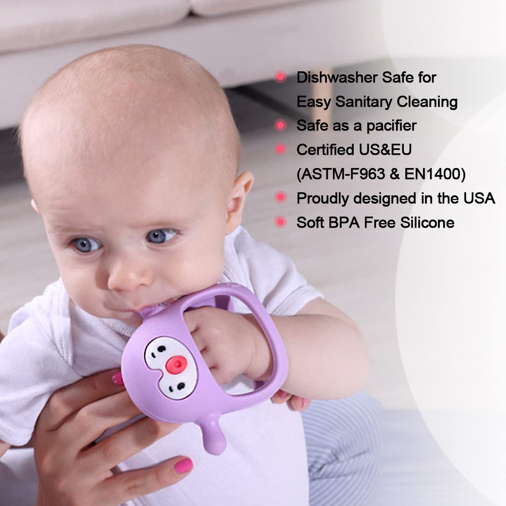 Smily Mia On-the-Go Teether stores neatly in a diaper bag for travel.