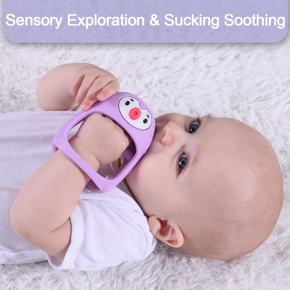 Smily Mia penguin teether gift packaging suits baby showers and registries