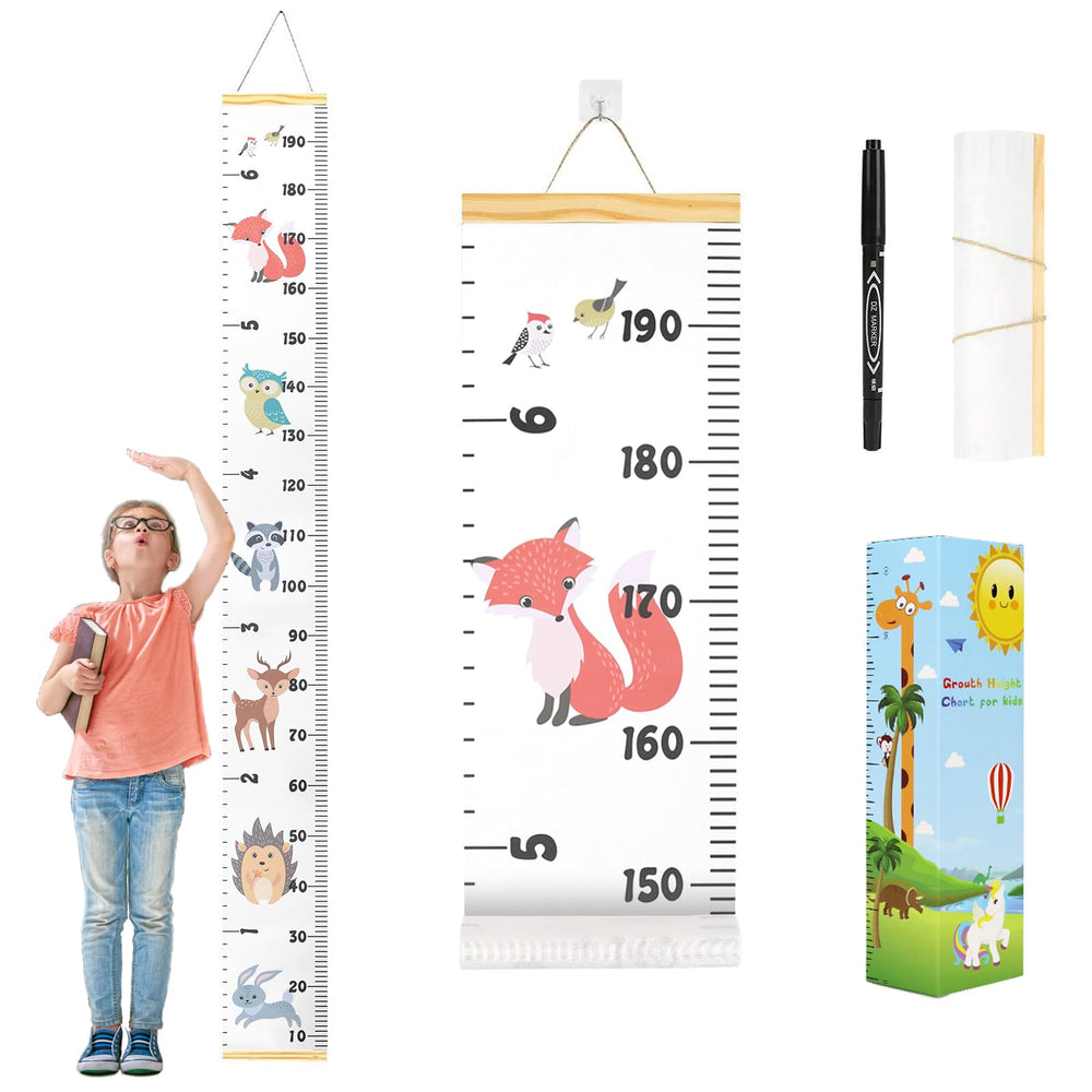 Smlper growth chart on the wall tracks height milestones with a charming nursery look.