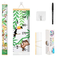 Smlper growth chart with wood frame on wall aids easy height tracking.