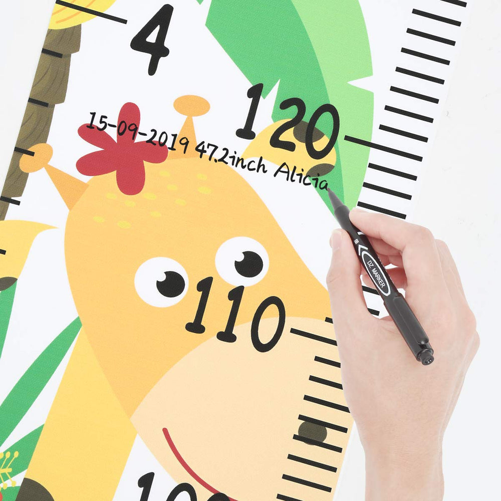 Smlper wooden frame height ruler blends with nursery furniture and walls.