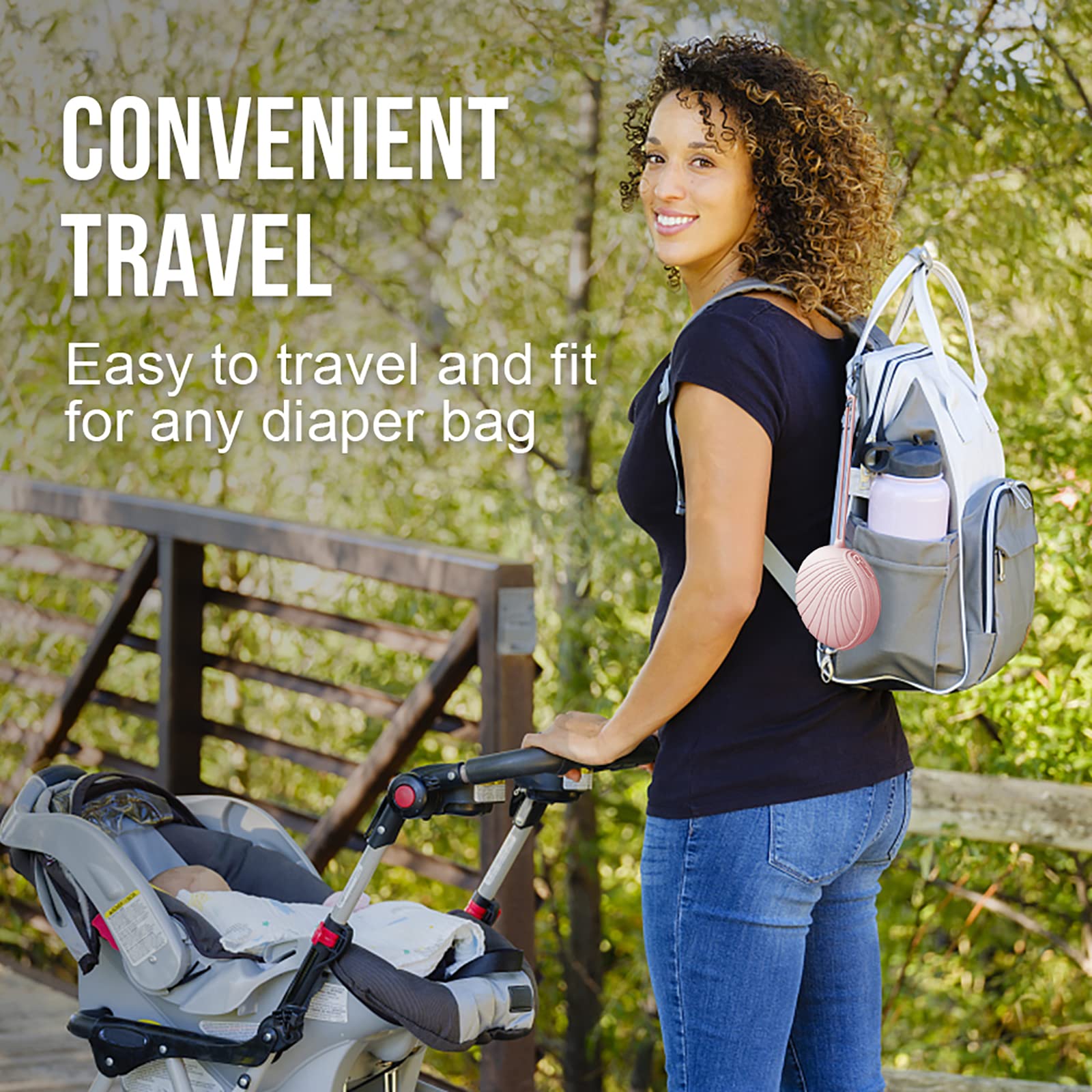 Smlpuame diaper bag attachment, hands-free storage for pacifiers and small items.