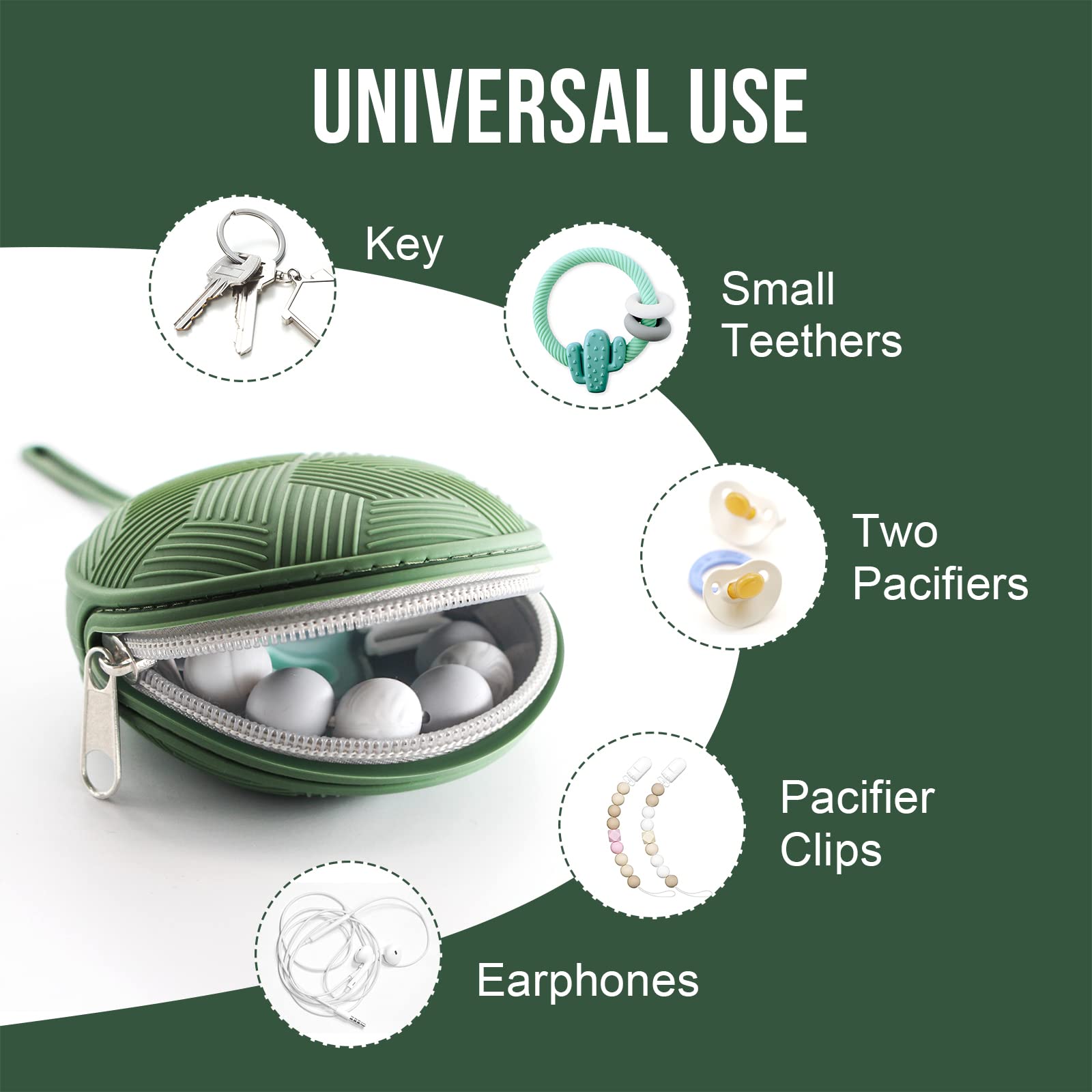 Smlpuame grey pacifier holder zipper, compact travel case for teether accessories.