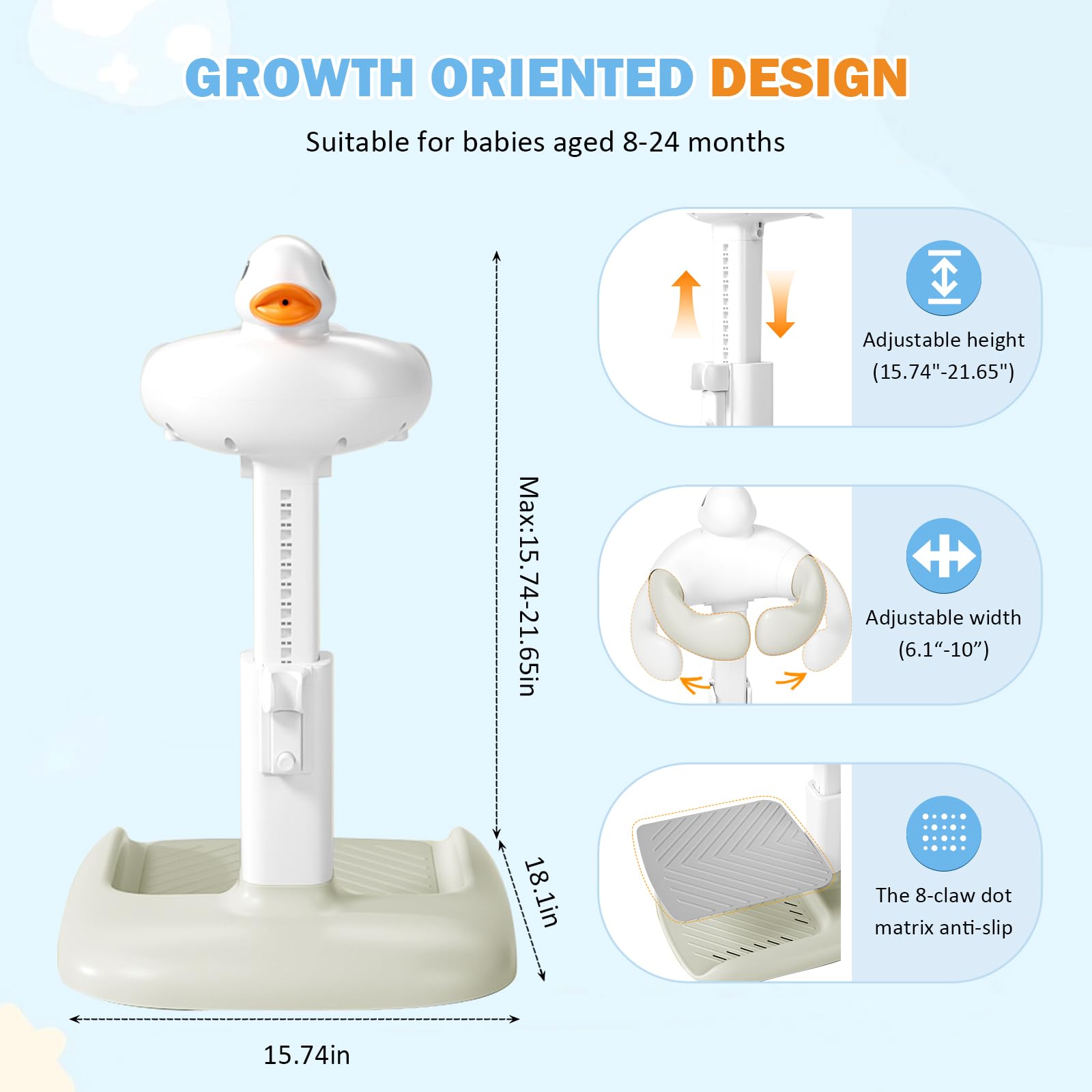 SMLXLXX height adjustment mechanism shown for growing toddler.