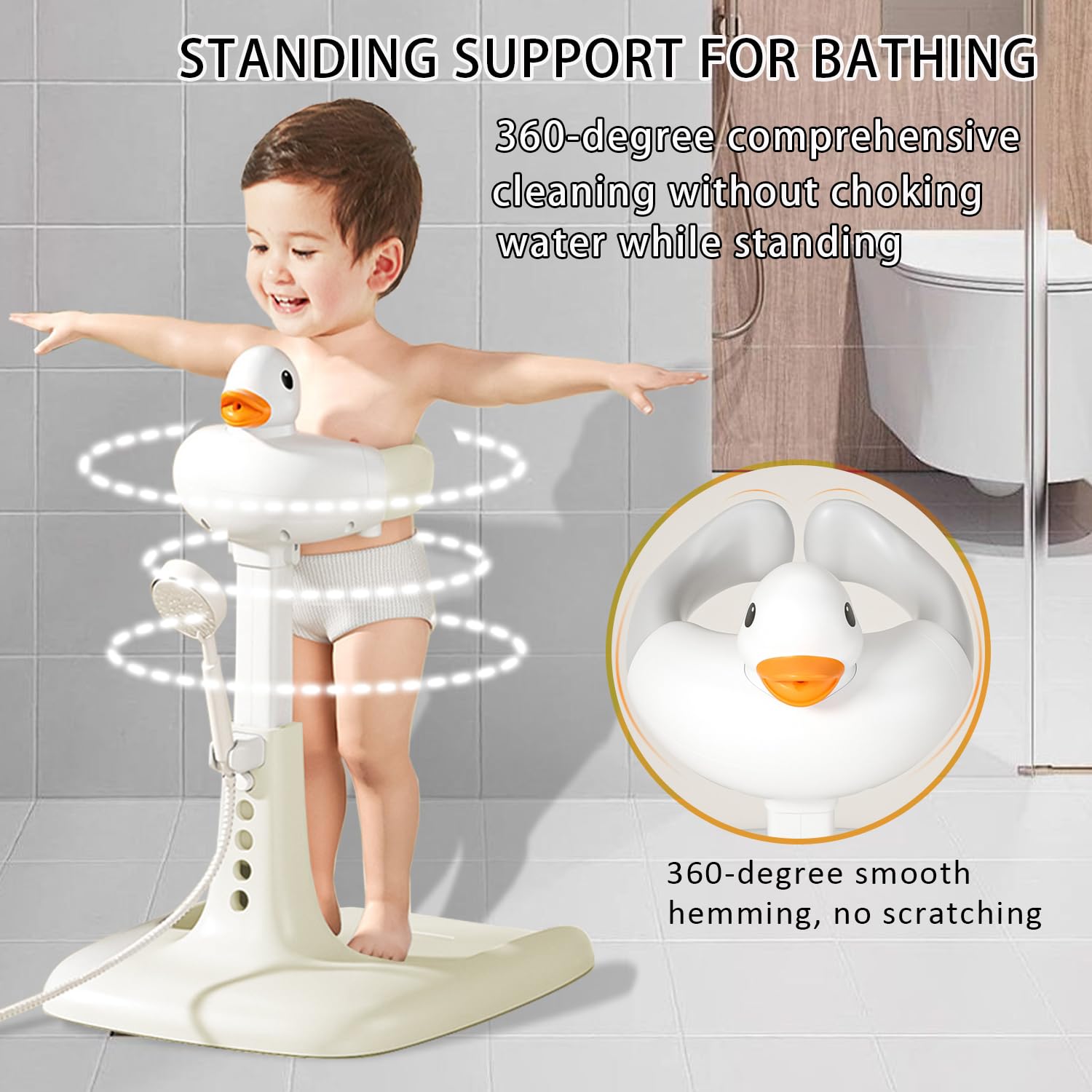 SMLXLXX anti-slip base keeps the bath stand steady during diaper changes and baths.