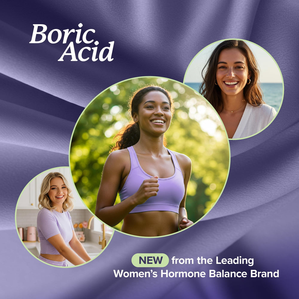 SMNutrition boric acid suppositories vegan non-GMO labeling shown.