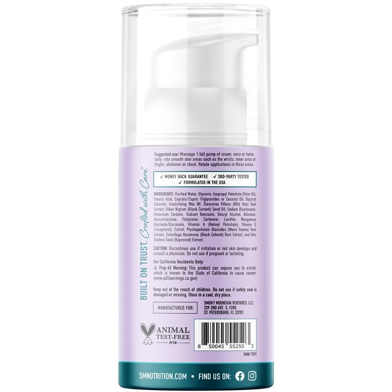 SMNutrition Estro-Life cream texture close-up showing a smooth, non-greasy finish for skin comfort.